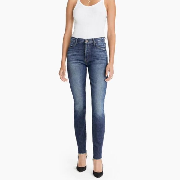 MOTHER The Stunner Fray Skinny High Rise Jean Buttonfly Roasting Nuts Blue - Picture 1 of 16